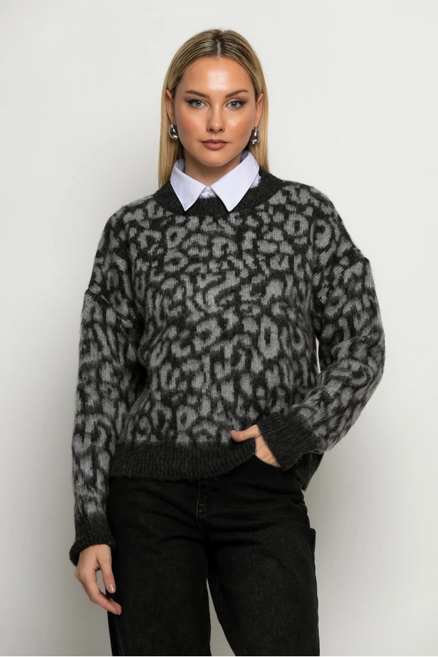Πλεκτό leopard print ανθρακί