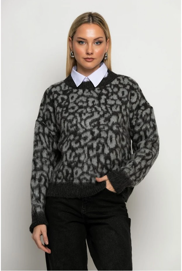 Πλεκτό leopard print ανθρακί