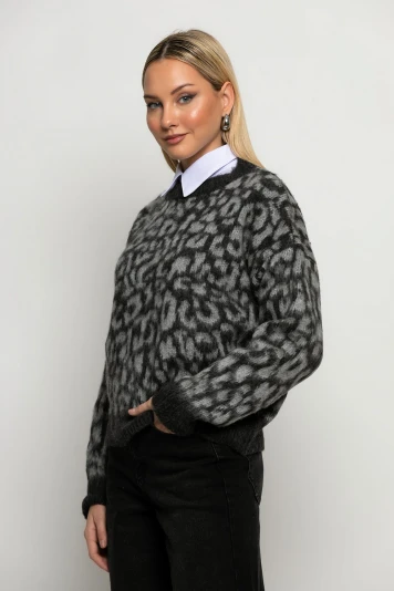 Πλεκτό leopard print ανθρακί