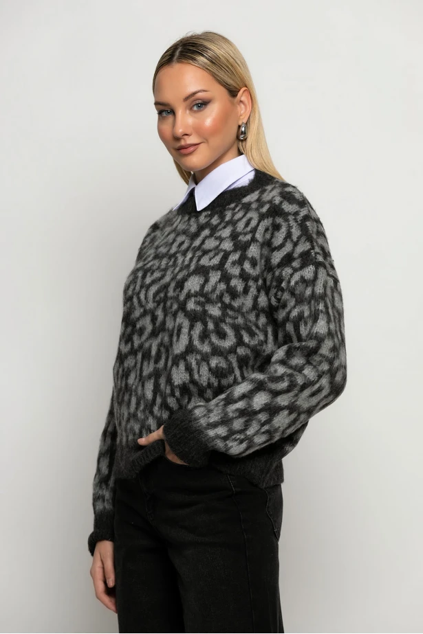 Πλεκτό leopard print ανθρακί