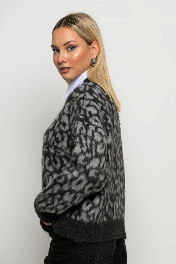 Πλεκτό leopard print ανθρακί