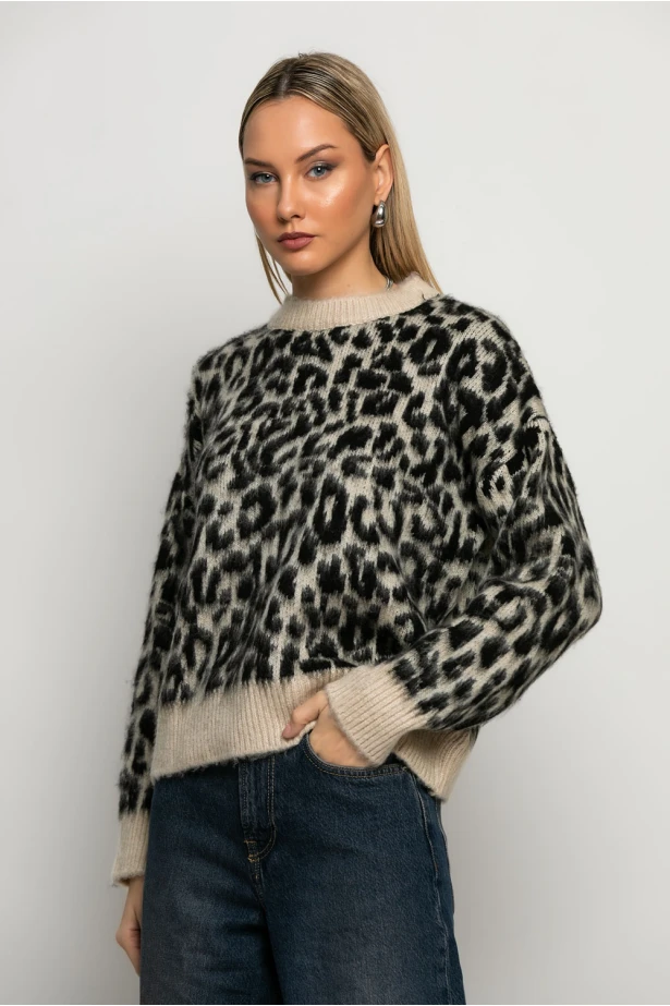 Πλεκτό leopard print μπεζ ανοιχτό