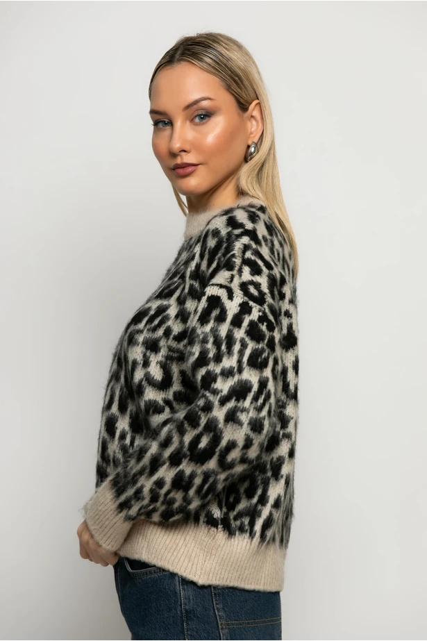 Πλεκτό leopard print μπεζ ανοιχτό