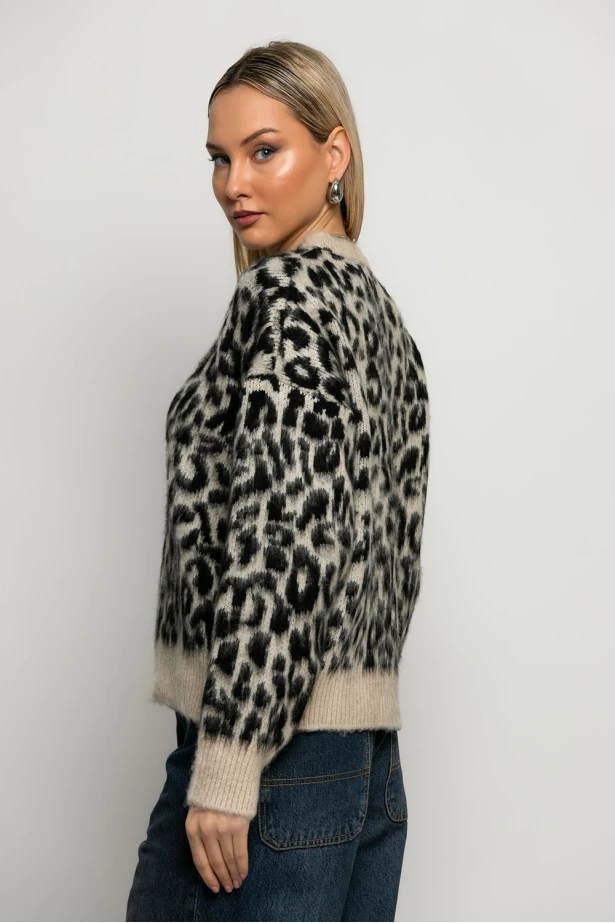 Πλεκτό leopard print μπεζ ανοιχτό