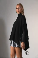 Πόντσο με κρόσια μαύρο