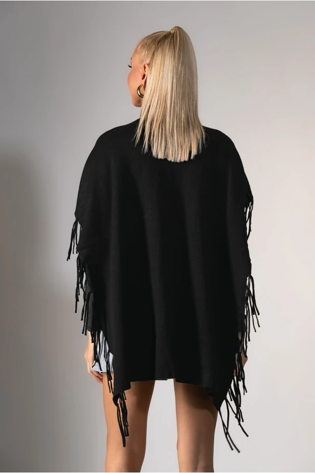 Πόντσο με κρόσια μαύρο