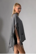 Πόντσο με κρόσια γκρι