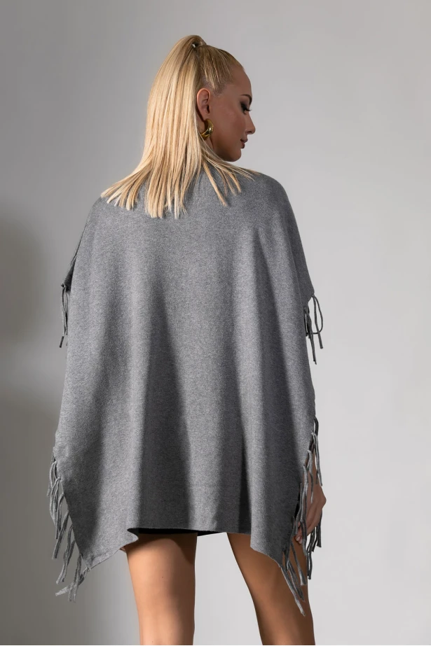 Πόντσο με κρόσια γκρι
