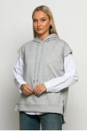 Oversized πόντσο φούτερ με άνοιγμα στο πλάι και κουκούλα γκρι Oversized πόντσο φούτερ με άνοιγμα στο πλάι και κουκούλα γκρι