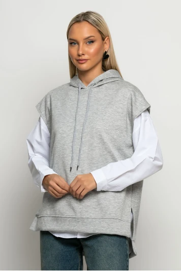 Oversized πόντσο φούτερ με άνοιγμα στο πλάι και κουκούλα μαύρο