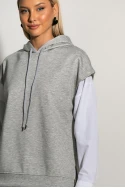 Oversized πόντσο φούτερ με άνοιγμα στο πλάι και κουκούλα γκρι Oversized πόντσο φούτερ με άνοιγμα στο πλάι και κουκούλα γκρι