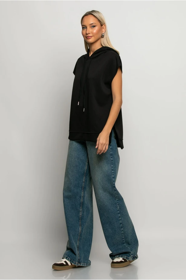 Oversized πόντσο φούτερ με άνοιγμα στο πλάι και κουκούλα μαύρο Oversized πόντσο φούτερ με άνοιγμα στο πλάι και κουκούλα μαύρο