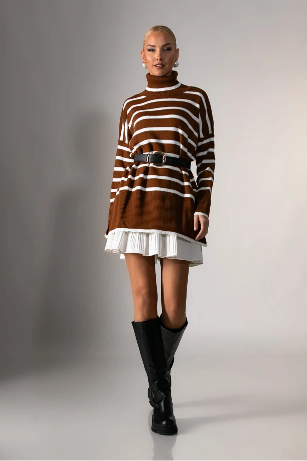 Oversized πλεκτό ζιβάγκο ριγέ καφέ