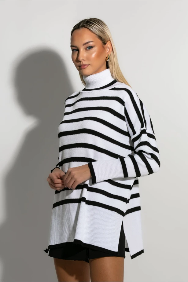 Oversized πλεκτό ζιβάγκο ριγέ λευκό