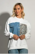 Μπλούζα φούτερ με λεπτομέρεια τζιν και λεοπάρ λευκό