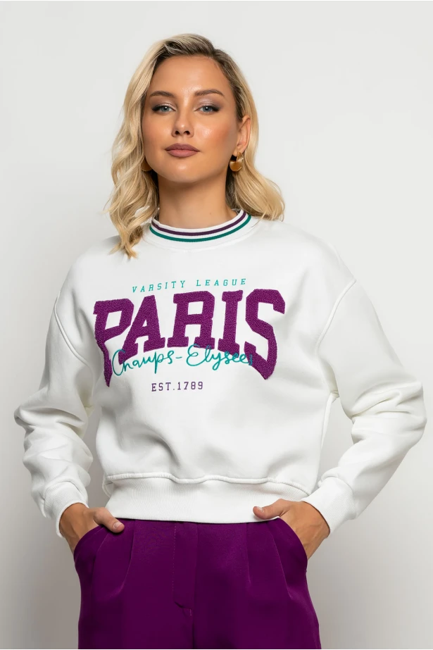 Φούτερ μπλούζα με λεπτομέρεια paris λευκό