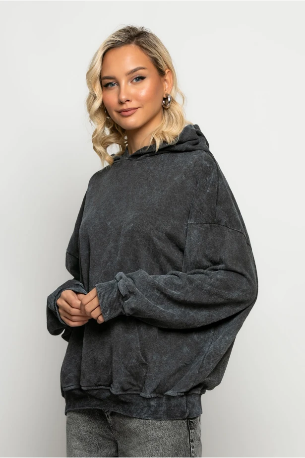 Oversized μπλούζα φούτερ με στάμπα και στρας angel ανθρακί Oversized μπλούζα φούτερ με στάμπα και στρας angel ανθρακί