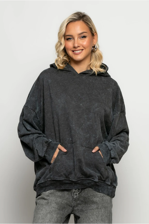 Oversized μπλούζα φούτερ με στάμπα και στρας angel ανθρακί Oversized μπλούζα φούτερ με στάμπα και στρας angel ανθρακί