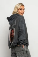 Oversized μπλούζα φούτερ με στάμπα και στρας angel ανθρακί Oversized μπλούζα φούτερ με στάμπα και στρας angel ανθρακί