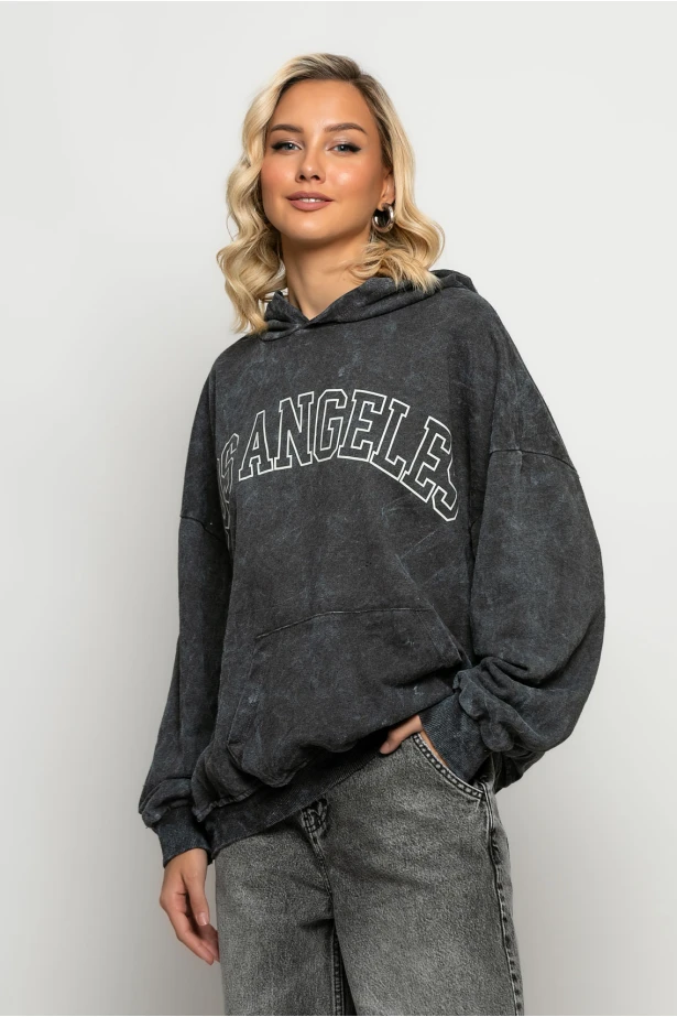 Oversized μπλούζα φούτερ με στάμπα los angeles ανθρακί Oversized μπλούζα φούτερ με στάμπα los angeles ανθρακί