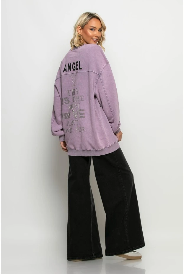 Oversized μπλούζα με στάμπα angel και στρας σάπιο μήλο