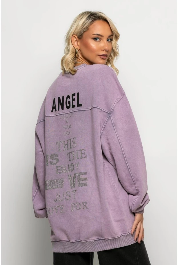 Oversized μπλούζα με στάμπα angel και στρας σάπιο μήλο