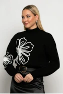 Πλεκτό με ψηλό λαιμό και pach flower μαύρο