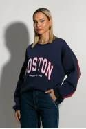 Mπλούζα φούτερ με στάμπα boston και λεπτομέρεια φερμουάρ πίσω μπλε Mπλούζα φούτερ με στάμπα boston και λεπτομέρεια φερμουάρ πίσω μπλε