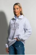 Μπλούζα φούτερ με φερμουάρ και στάμπα nyc γκρι μελάνζ Μπλούζα φούτερ με φερμουάρ και στάμπα nyc γκρι μελάνζ