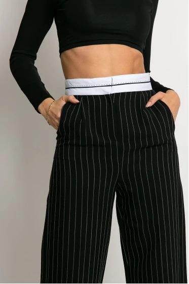 Παντελόνι tailoring ριγέ με γυριστή μέση μαύρο