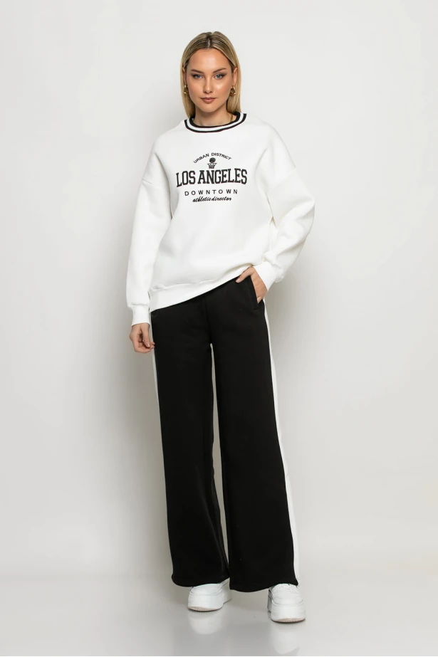 Παντελόνι φούτερ με ρίγα στο πλάι μαύρο