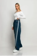 Baggy jean wide leg με λοξές ρίγες στο πλάι μπλε Baggy jean wide leg με λοξές ρίγες στο πλάι μπλε