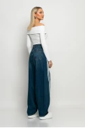 Baggy jean wide leg με λοξές ρίγες στο πλάι μπλε Baggy jean wide leg με λοξές ρίγες στο πλάι μπλε
