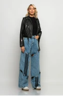 Jean loose fit wide leg με ανοίγματα μπλε Jean loose fit wide leg με ανοίγματα μπλε