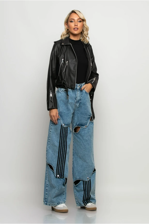 Jean loose fit wide leg με ανοίγματα μπλε Jean loose fit wide leg με ανοίγματα μπλε