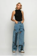 Jean loose fit wide leg με ανοίγματα μπλε Jean loose fit wide leg με ανοίγματα μπλε
