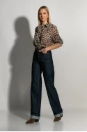 Jean wide leg με ρεβέρ μπλε ντένιμ
