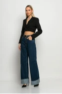 Jean wide leg με μάξι ρεβέρ μπλε Jean wide leg με μάξι ρεβέρ μπλε