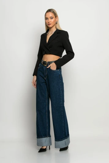 Jean wide leg με μάξι ρεβέρ μπλε 