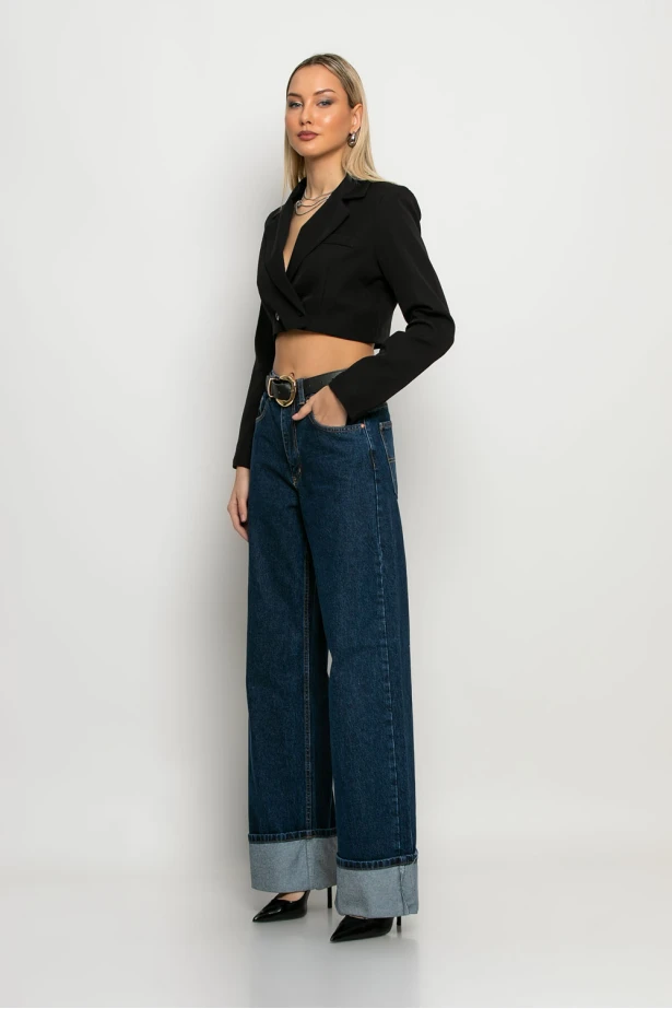 Jean wide leg με μάξι ρεβέρ μπλε Jean wide leg με μάξι ρεβέρ μπλε