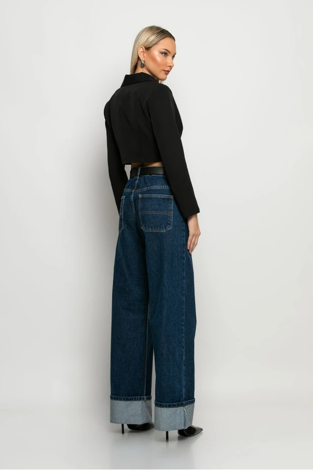 Jean wide leg με μάξι ρεβέρ μπλε Jean wide leg με μάξι ρεβέρ μπλε