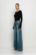 Jean wide leg loose fit με φερμουάρ στα πλαϊνα μπλε Jean wide leg loose fit με φερμουάρ στα πλαϊνα μπλε