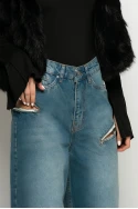Jean wide leg loose fit με φερμουάρ στα πλαϊνα μπλε Jean wide leg loose fit με φερμουάρ στα πλαϊνα μπλε