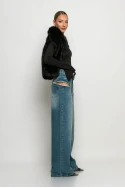 Jean wide leg loose fit με φερμουάρ στα πλαϊνα μπλε Jean wide leg loose fit με φερμουάρ στα πλαϊνα μπλε