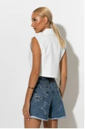 Jean σορτς με ρεβέρ και star strass μπλε Jean σορτς με ρεβέρ και star strass μπλε