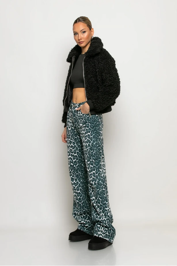 Jean wide leg leopard print μαύρο Jean wide leg leopard print μαύρο