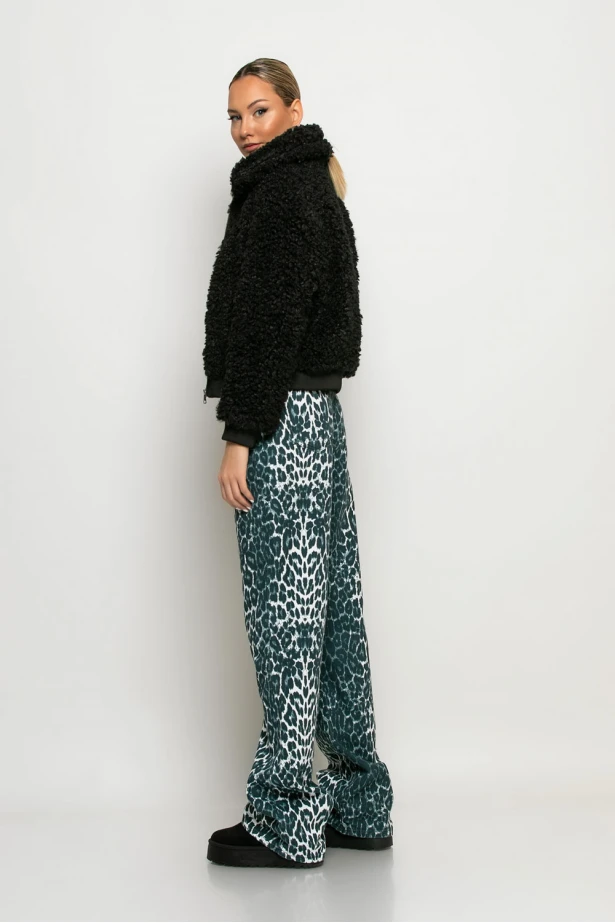 Jean wide leg leopard print μαύρο Jean wide leg leopard print μαύρο
