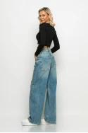 Jean wide leg με μεγάλες τσέπες μπλε Jean wide leg με μεγάλες τσέπες μπλε