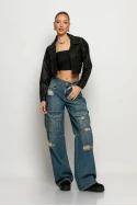 Cargo loose fit jean με φθορές μπλε Cargo loose fit jean με φθορές μπλε