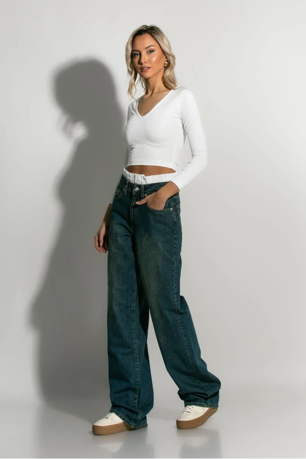 Wide leg baggy boxer jean μπλε σκούρο Wide leg baggy boxer jean μπλε σκούρο